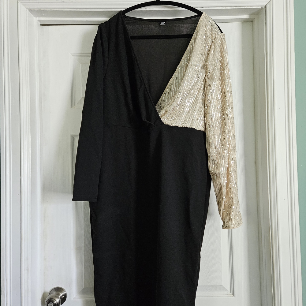 SHEIN Black Dress with Gold Sequin Sleeve